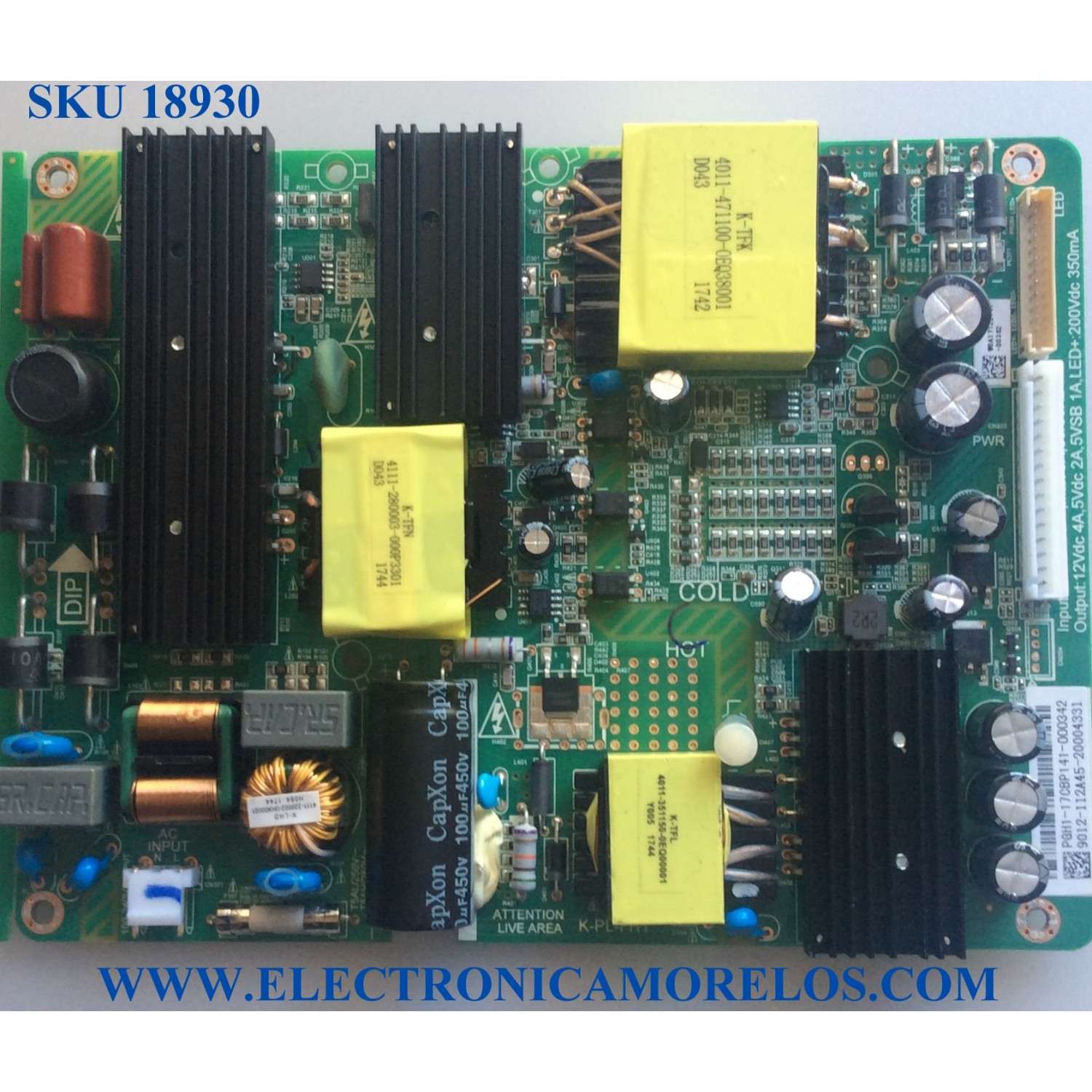 FUENTE DE PODER PARA TV WBOX 4K UHD / NUMERO DE PARTE 9012-112A45-20004331 / 4702-2PLFH1-A4231B01 / 9012-112A45 / PGH1-17CBP141 / W0A17120141 / E342828 / PANEL K430WDC2 / MODELO 0E-43LED4K / 0E-43LED4K 43UD-H3143-0417